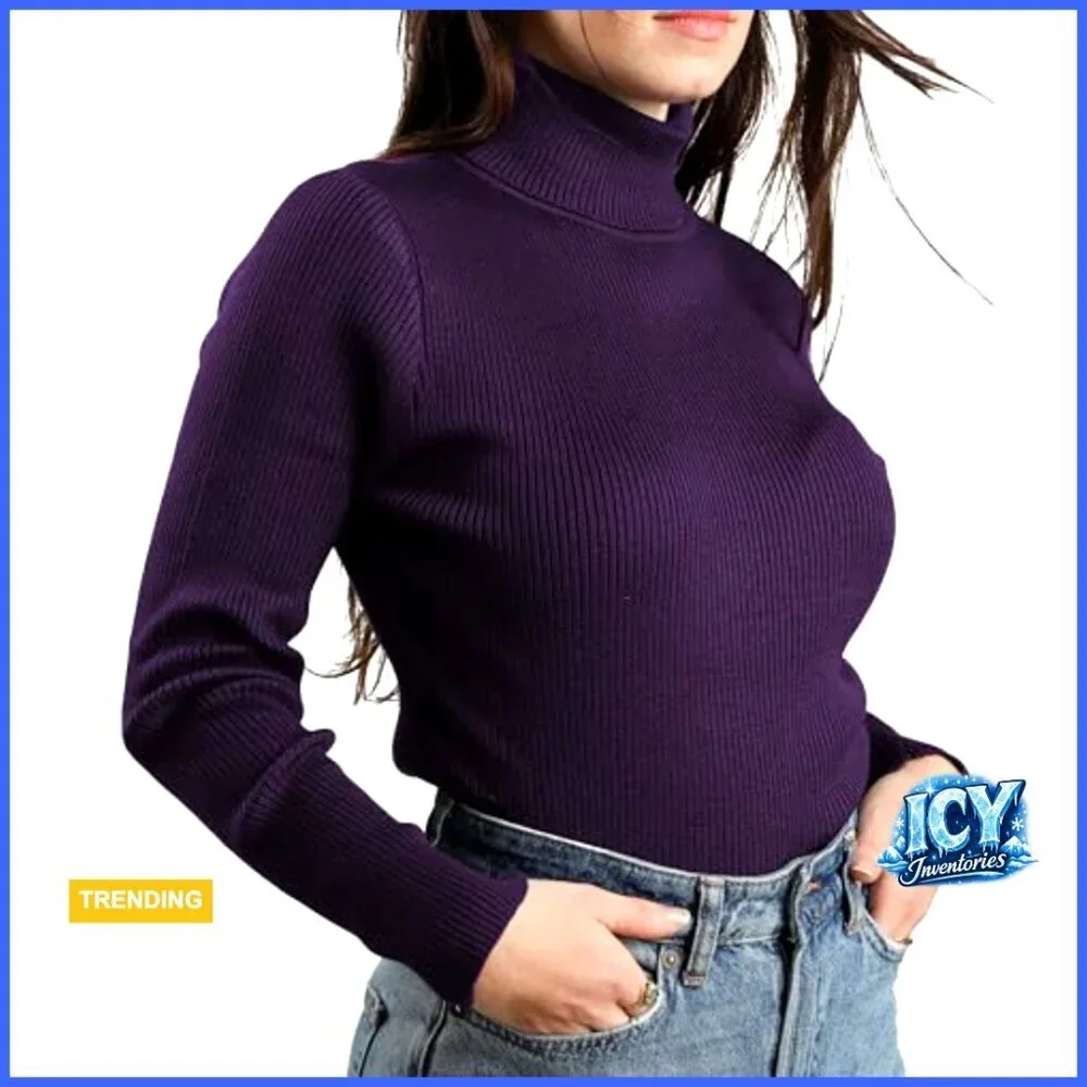 Ribbed Turtleneck Sweater Long Sleeve Slim Fit Knit Top Layering